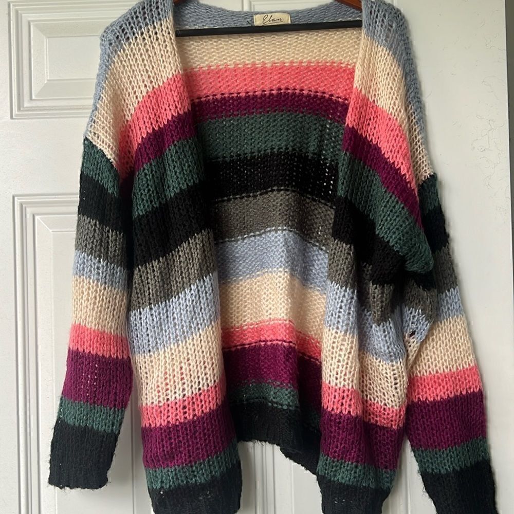 Elan Rainbow Cardigan, Striped Knit Sweater, One Size, NEW , NWOT